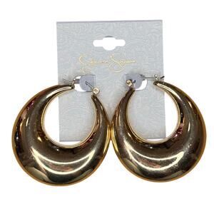 Jessica Simpson Gold Tone Wide Chunky Tube Hoop Drop Earrings NEW Jewelry